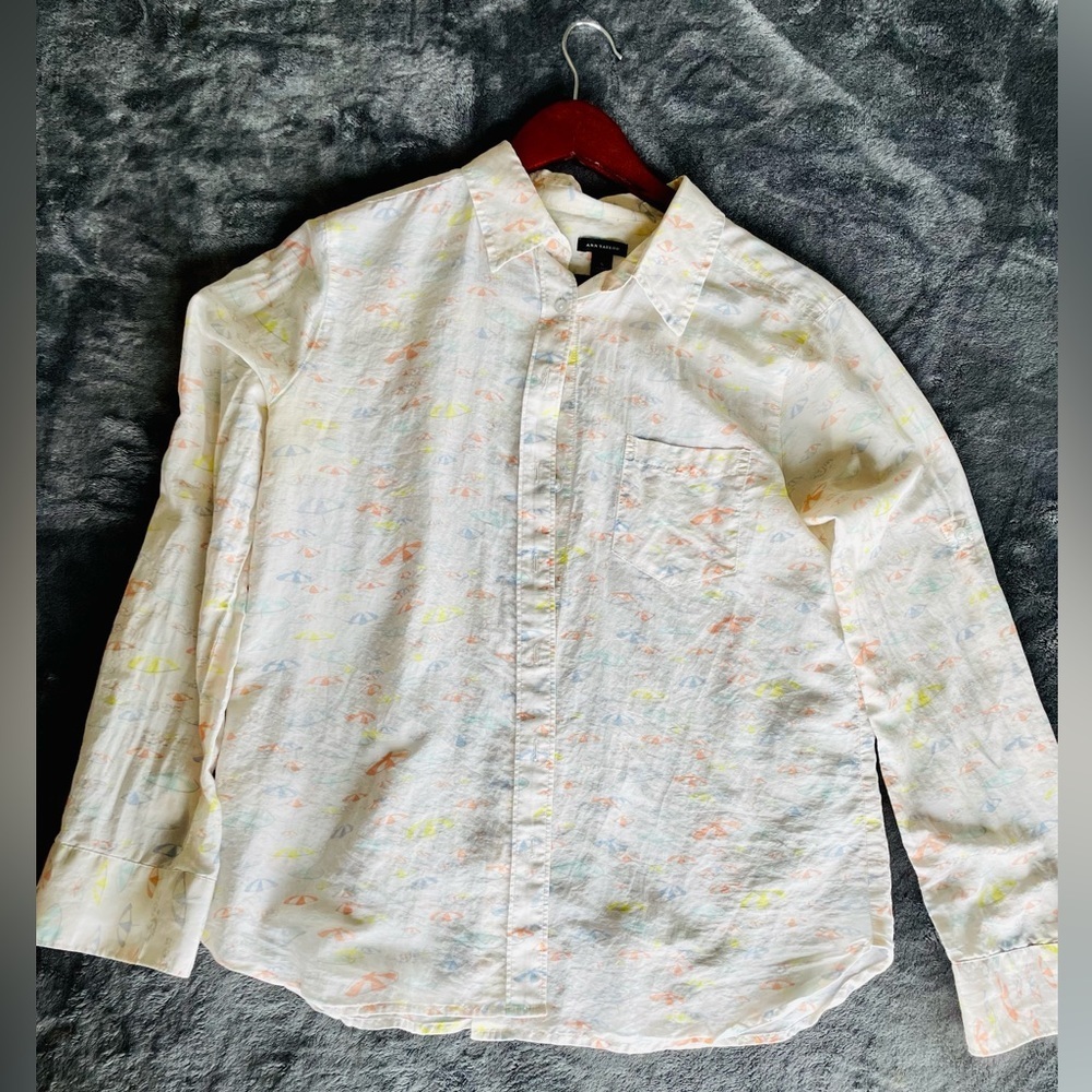 Ann Taylor button down shirt soft colorful beach umbrellas pattern size S